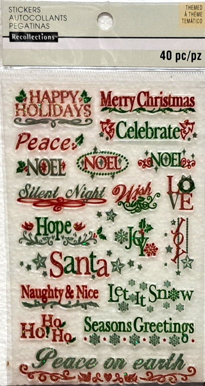 Recollections Christmas Sentiments Clear & Glitter Double-Pack Stickers